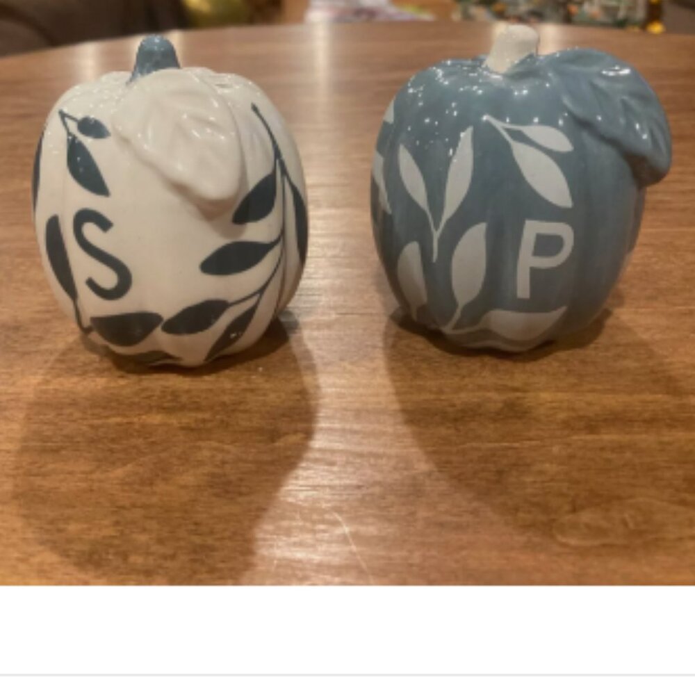 Thanksgiving Fall B/W Pumpkin Salt & Pepper Shakers Ceramic 2.5" x 3.75" NWT